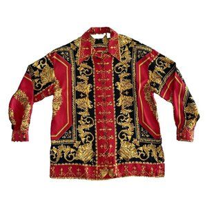 Vintage Unisex Greek Baroque Multicolor Print Express 100% Silk Shirt S/M RARE!
